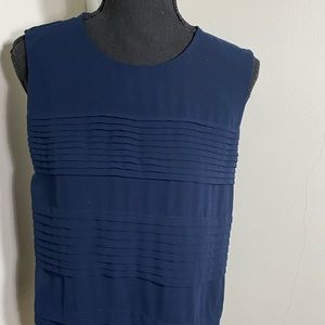 Calvin Klein Womens Blouse Sleeveless Pleated Navy Blue Casual Size Small